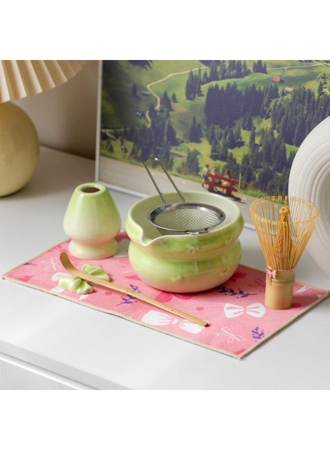 8 Pcs Matcha Whisk Set, Green Matcha Kit, Matcha Set Includes Matcha Bowl with Spout, Matcha Whisk and Holder, Ceramic Tea Caddy, Bamboo Scoop, Scoop Rest, Sifter and Tea Towel, Gift for Tea Lover - view 5